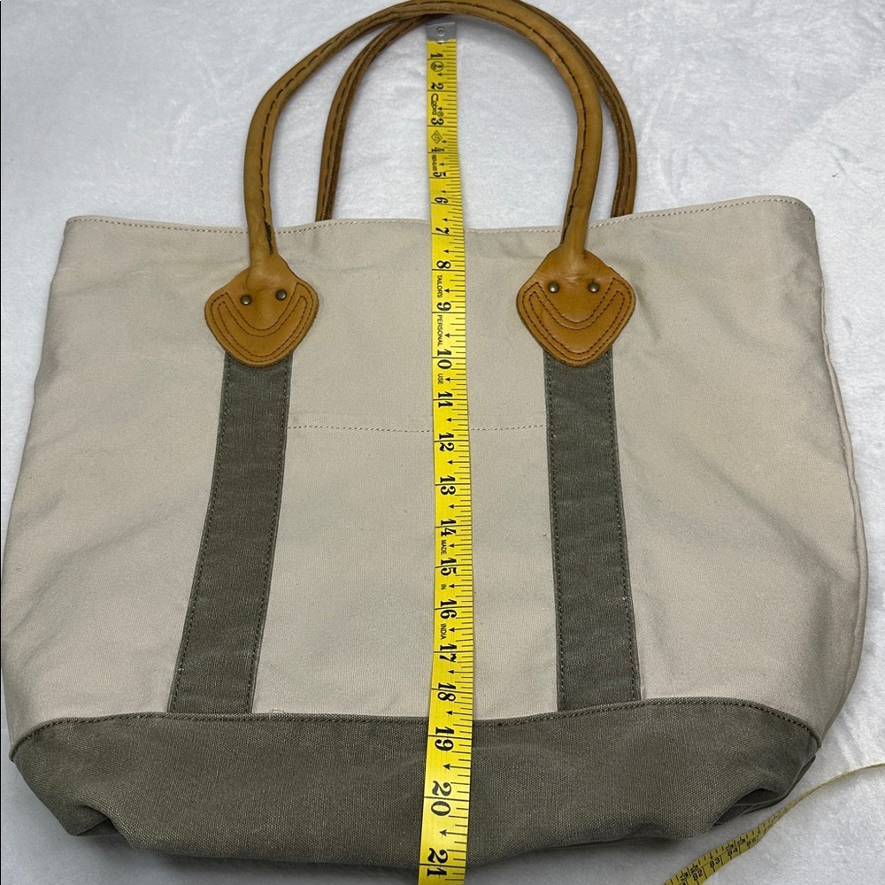 LL Bean Canvas Tote Bag with Tan Leather Handles - Picture 9 of 9